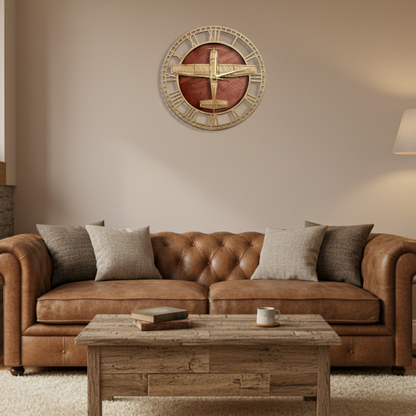 Horloge Murale Design Originale Motif Avion en Bois, Analogique et Décorative – Skylane