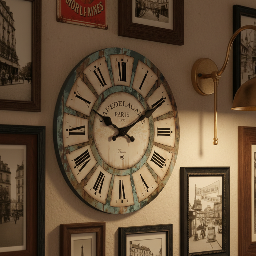Horloge murale vintage en bois à motif grain naturel, silencieuse et décorative – Rustan