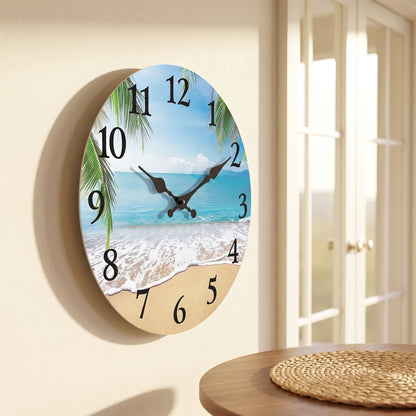 Horloge Murale Vintage Motif Plage en Bois, Silencieuse et Apaisante – Rivéa