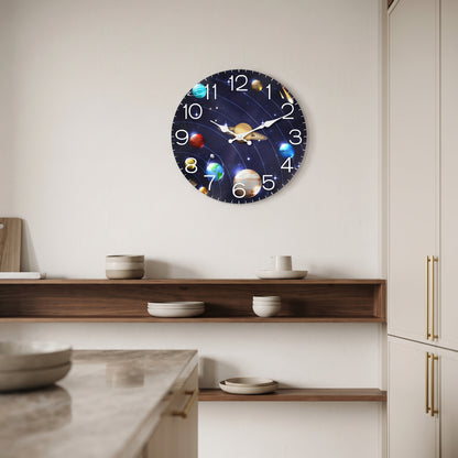 Horloge Murale en Bois Univers et Planètes, Silencieuse et Décorative – Orbéa