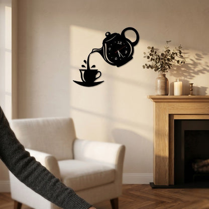 Horloge Murale Design Originale Théière 3D Miroir pour Cuisine, Silencieuse – Théova