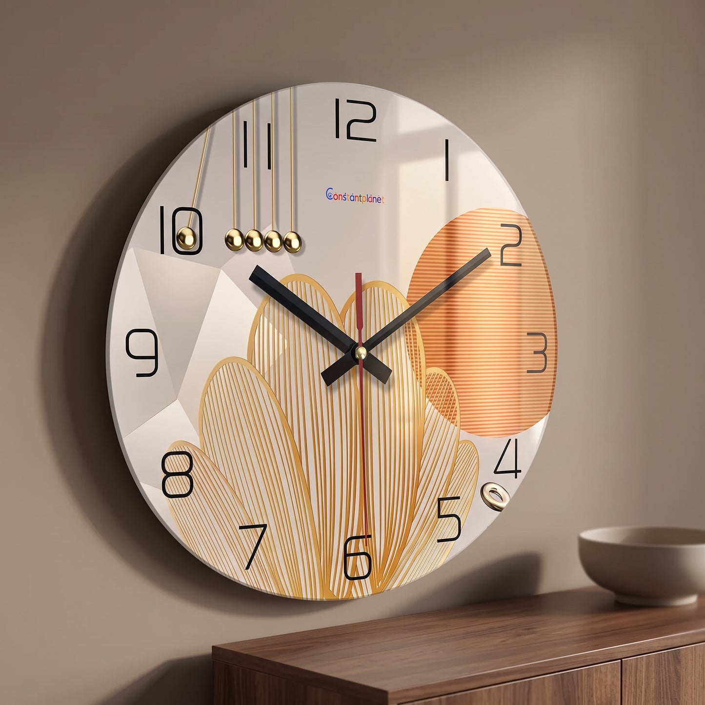 Horloge Murale Design Motif Géométrique en Verre Trempé, Silencieuse et Raffinée – Geordana