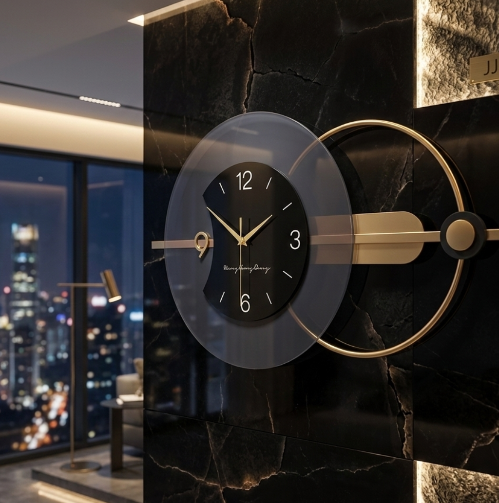 Horloge murale design en métal noir et or, analogique et silencieuse – Aurex