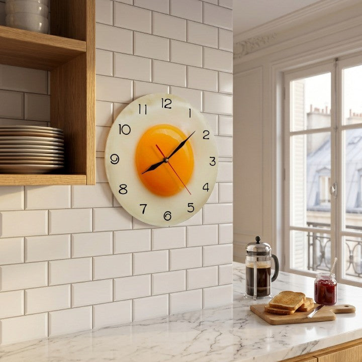 Horloge Murale Design Œuf sur le Plat en Acrylique, Silencieuse et Originale – Ovéa