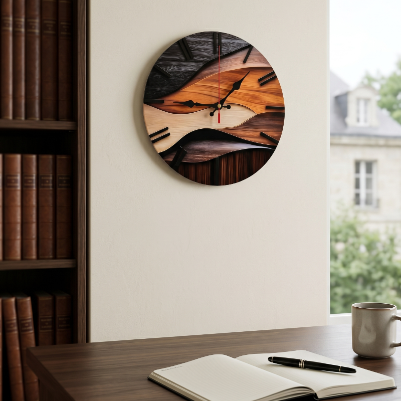 Horloge Murale Ronde à Effet Bois, Style Nordique, Silencieuse et Décorative – Nysa