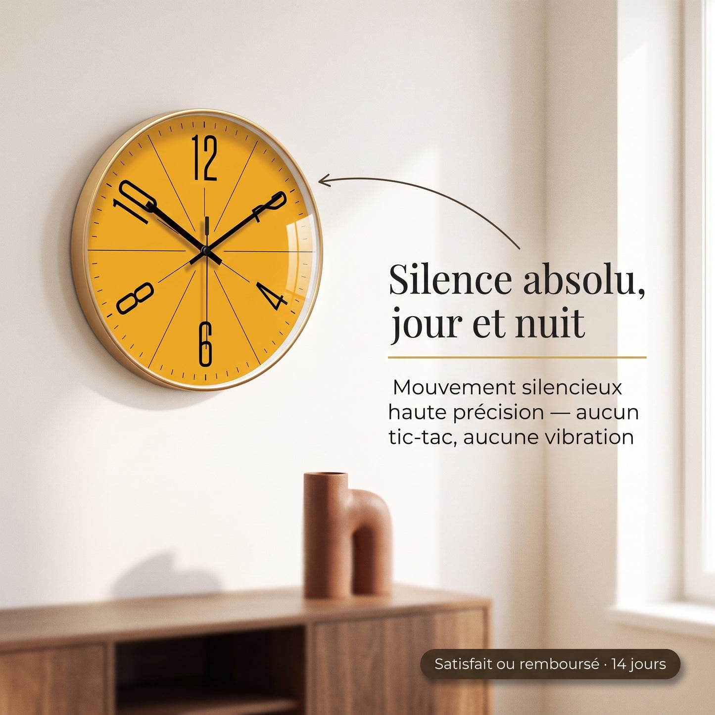 Horloge Murale Design Moderne en Verre et Cristal, Silencieuse et Raffinée – Solara