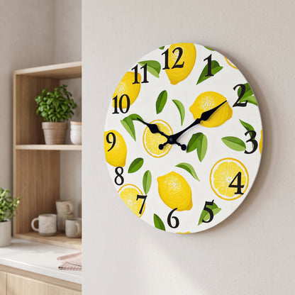 Horloge Murale Bois Citron et Feuillage, Silencieuse – Verdolia