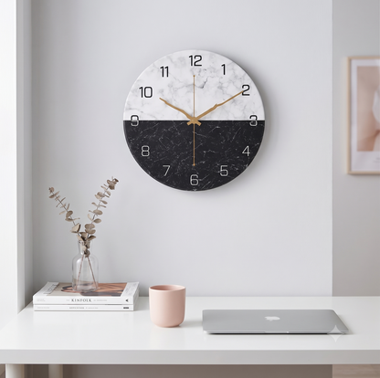 Horloge Murale Design Effet Marbre, Chic, Intemporelle et Facile à Installer – Marmora