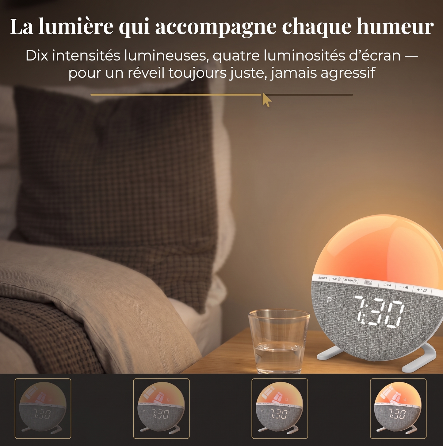 Réveil Lumineux Enfant et Adulte, Simulation Lever de Soleil, 9 Couleurs et 7 Sons Naturels – Aurina