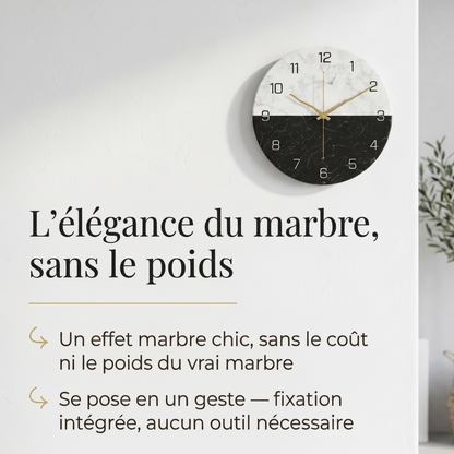 Horloge Murale Design Effet Marbre, Chic, Intemporelle et Facile à Installer – Marmora
