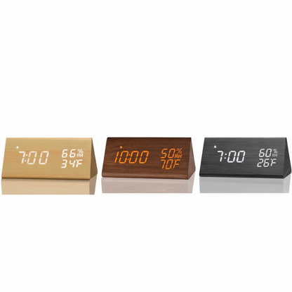 Réveil en Bois LED avec Température et Charge USB – Luminis