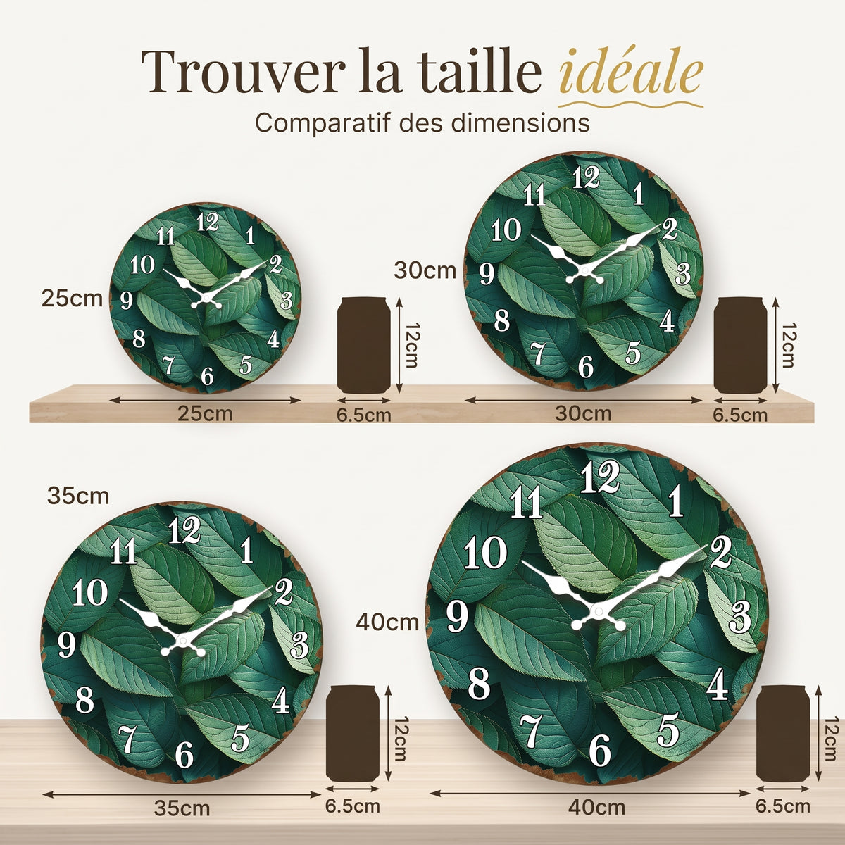 Horloge Murale Originale Motif Feuilles de Plantes, Silencieuse – Feuillia
