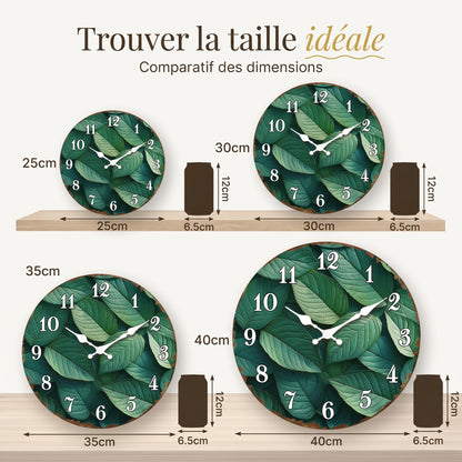 Horloge Murale Originale Motif Feuilles de Plantes, Silencieuse – Feuillia