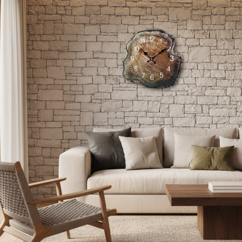 Horloge murale en bois au motif cernes naturels, lisible et décorative – Annua