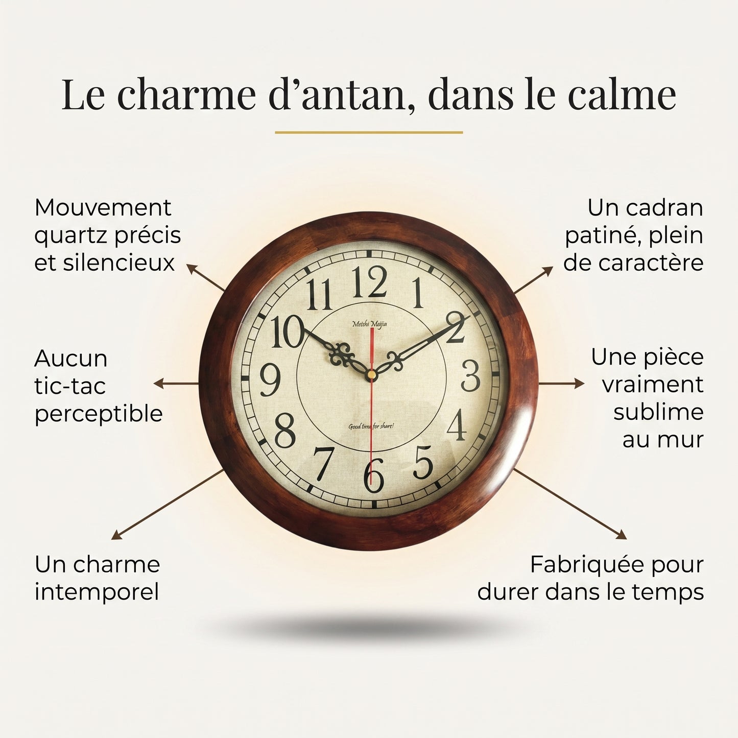 Horloge Murale Vintage Japonaise en Bois Massif, Silencieuse et Épurée – Nozomi