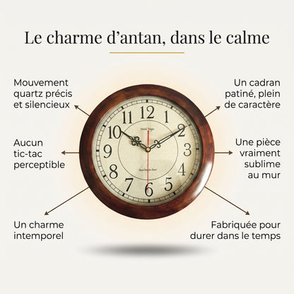 Horloge Murale Vintage Japonaise en Bois Massif, Silencieuse et Épurée – Nozomi