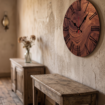 Horloge Murale en Bois Grain Naturel Ronde, Silencieuse et Authentique – Ligneva