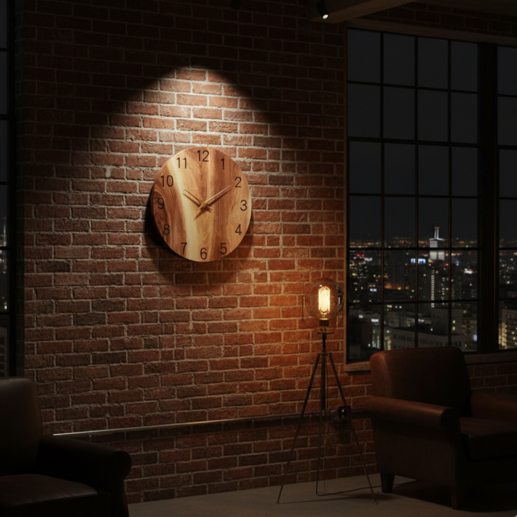 Horloge Murale Design Circulaire en Bois Veiné, Silencieuse et Verre Trempé – Auren