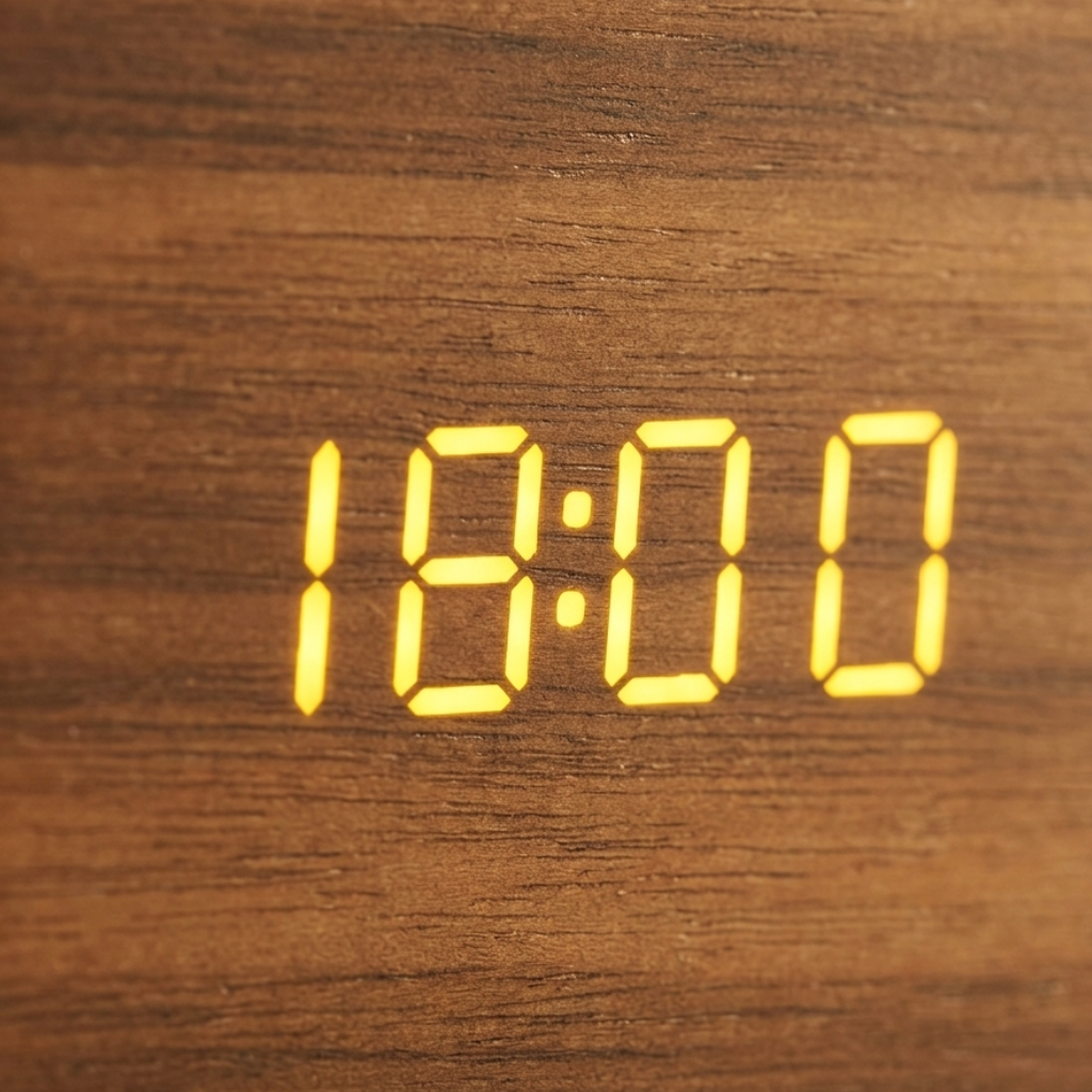 Horloge Numérique LED en Bois Carré, Contrôle Vocal et Température – Kubivo