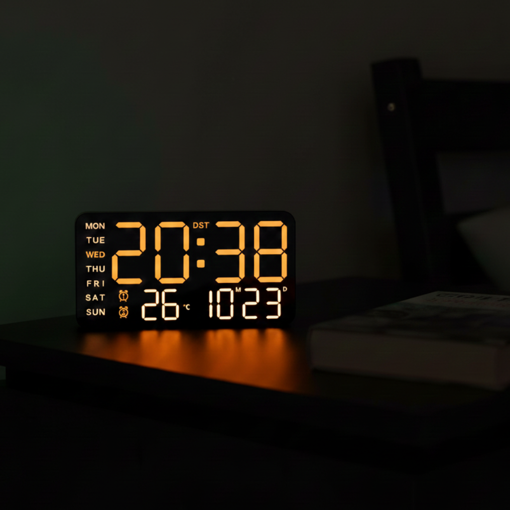Horloge Murale Digitale LED Grand Format –  avec Télécommande & Affichage Température - Chronyx