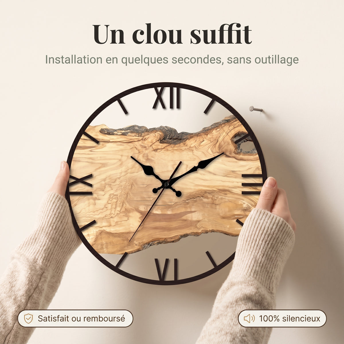 Horloge Murale Design Effet Bois Transparente, Silencieuse – Norévia