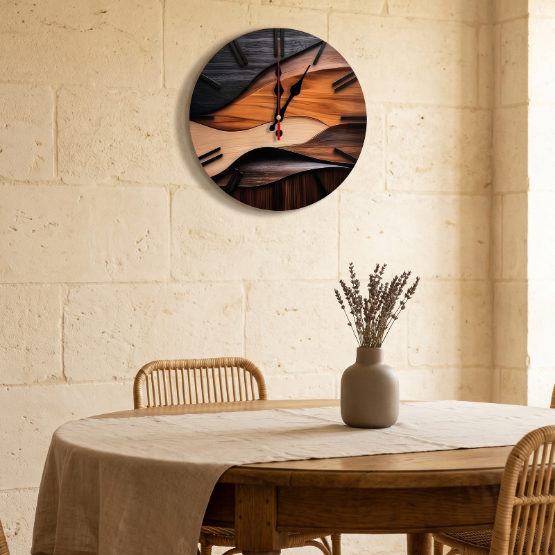 Horloge Murale Ronde à Effet Bois, Style Nordique, Silencieuse et Décorative – Nysa