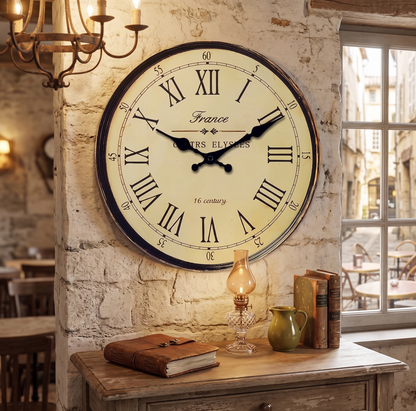Horloge Murale Vintage Motif Français XVIe Siècle, Effet Bois et Silencieuse – Fontenoy