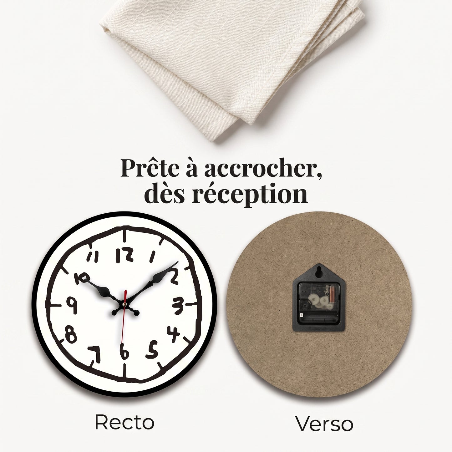 Horloge Murale Originale Effet Croquis Dessiné Main, Silencieuse et Bois – Griffonia