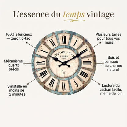 Horloge Murale Vintage en Bois à Motif Grain Naturel, Silencieuse et Décorative – Rustan