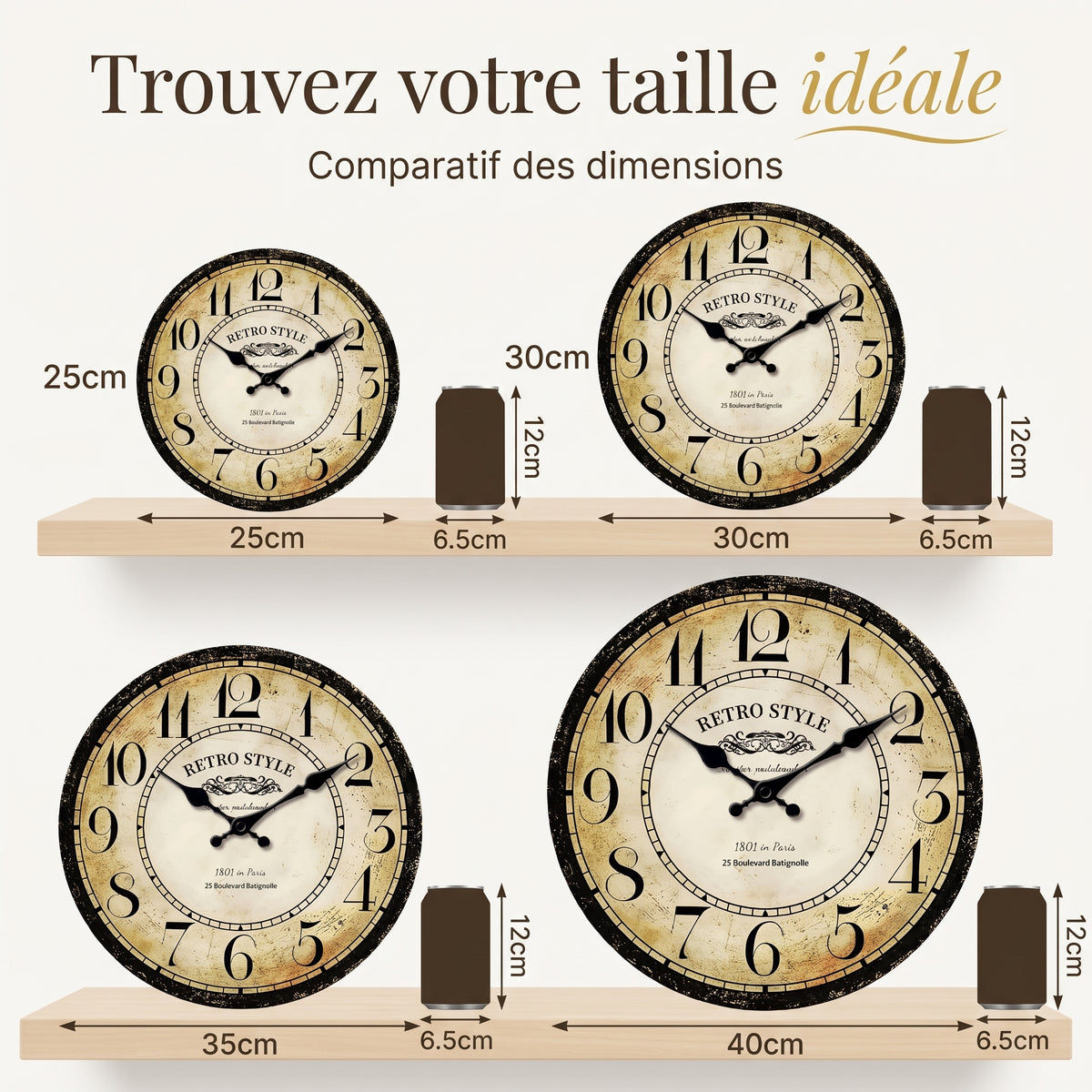 Horloge Murale Vintage Signée Horloger Parisien, Silencieuse – Montmarta