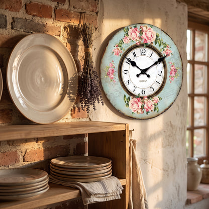 Horloge Vintage Motif Roses en Bois, Silencieuse – Rosalys