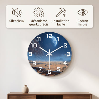 Horloge Murale Originale Désert Lunaire en MDF, Sublime et Décorative – Lunaria