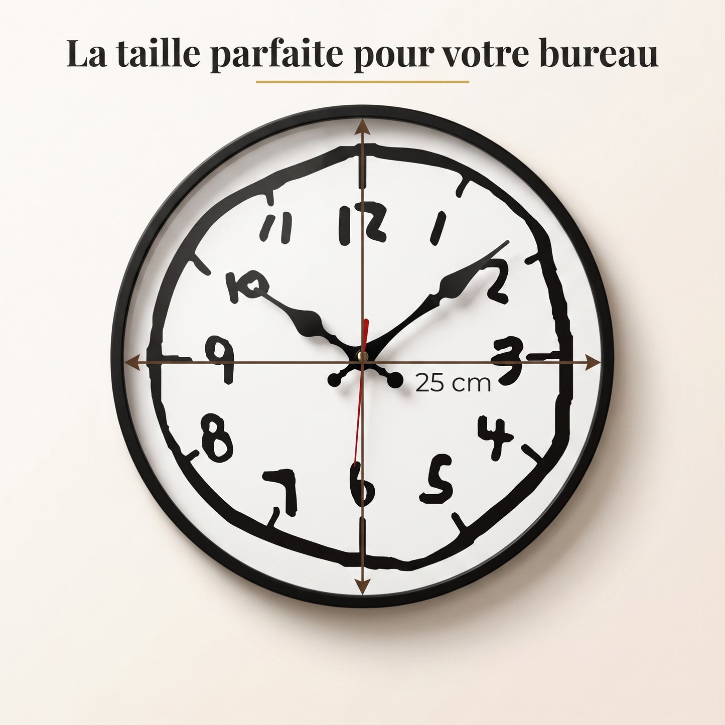 Horloge Murale Originale Effet Croquis Dessiné Main, Silencieuse et Bois – Griffonia