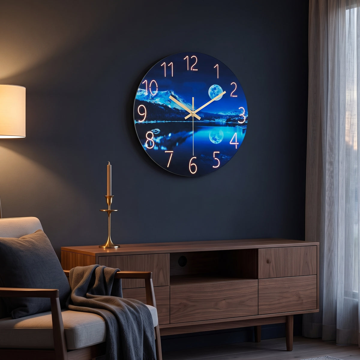 Horloge Murale Originale Lune Bleue et Lac Glacé, Silencieuse et Scénique – Lunéa