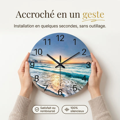 Horloge Murale Design en Verre Effet Marbre, Silencieuse – Marbéa