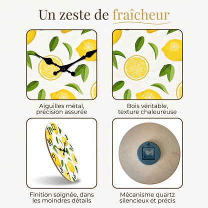 Horloge Murale Bois Citron et Feuillage, Silencieuse – Verdolia