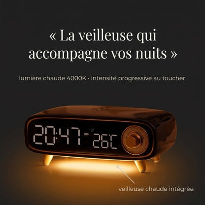 Réveil 6 en 1 avec Enceinte Bluetooth 5.0 et Chargeur Sans Fil 15W – Lumisono