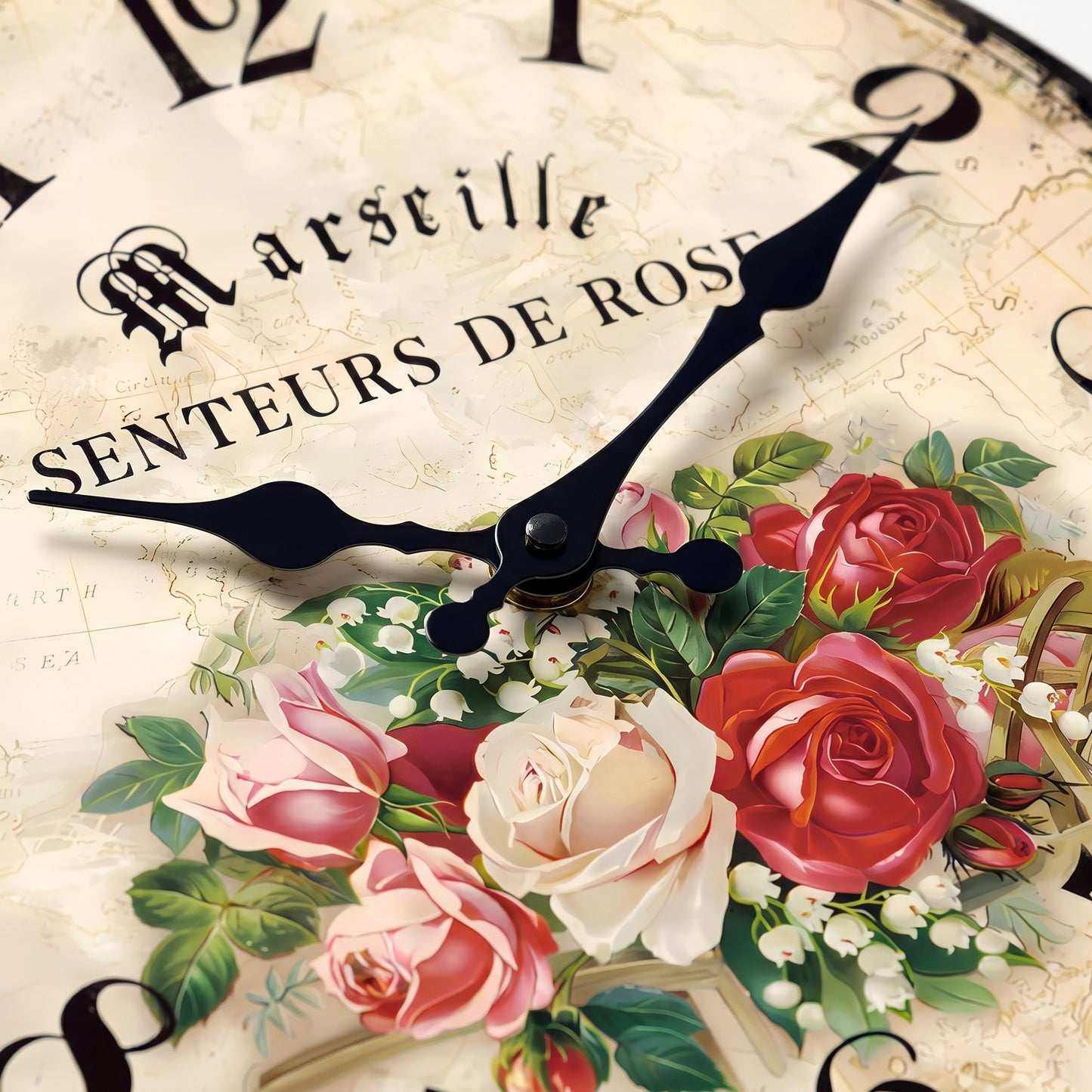 Horloge Murale Vintage Motif Rose en Bois et Bambou, Silencieuse et Romantique – Roséva