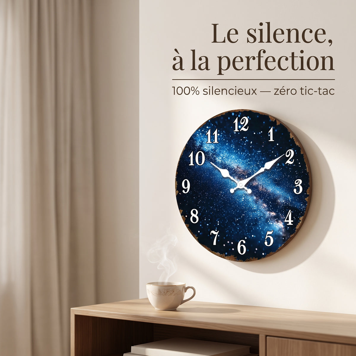 Horloge Murale Originale Motif Galaxie et Nébuleuse, Silencieuse et Cosmique – Galaxia