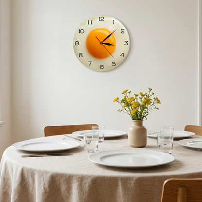 Horloge Murale Design Œuf sur le Plat en Acrylique, Silencieuse et Originale – Ovéa