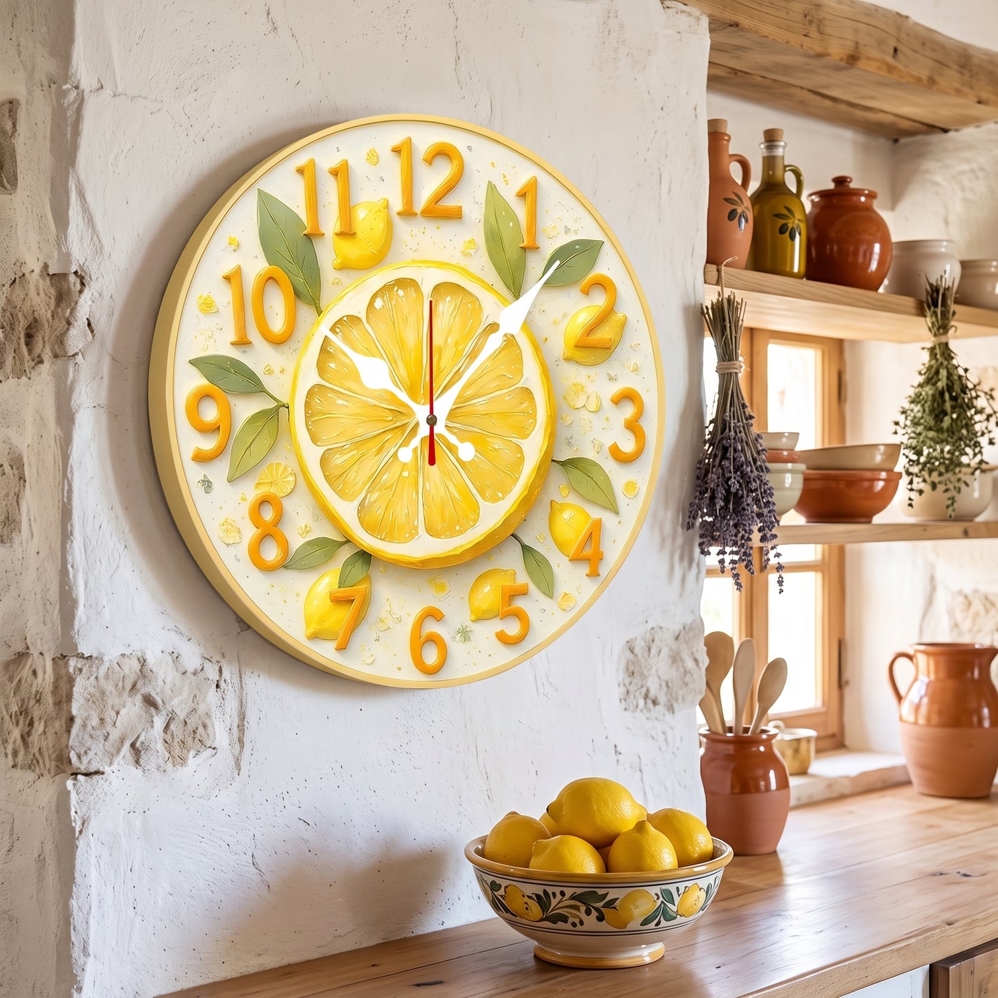Horloge Murale Originale Motif Citron et Orange en Bois, Silencieuse et Décorative – Citrina