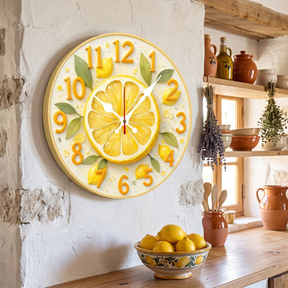 Horloge Murale Originale Motif Citron et Orange en Bois, Silencieuse et Décorative – Citrina