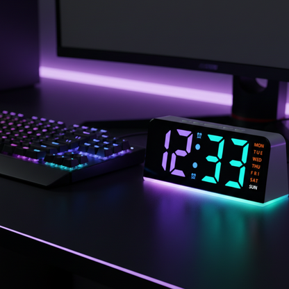 Réveil LED RGB avec Double Alarme et Luminosité Réglable – Velanga
