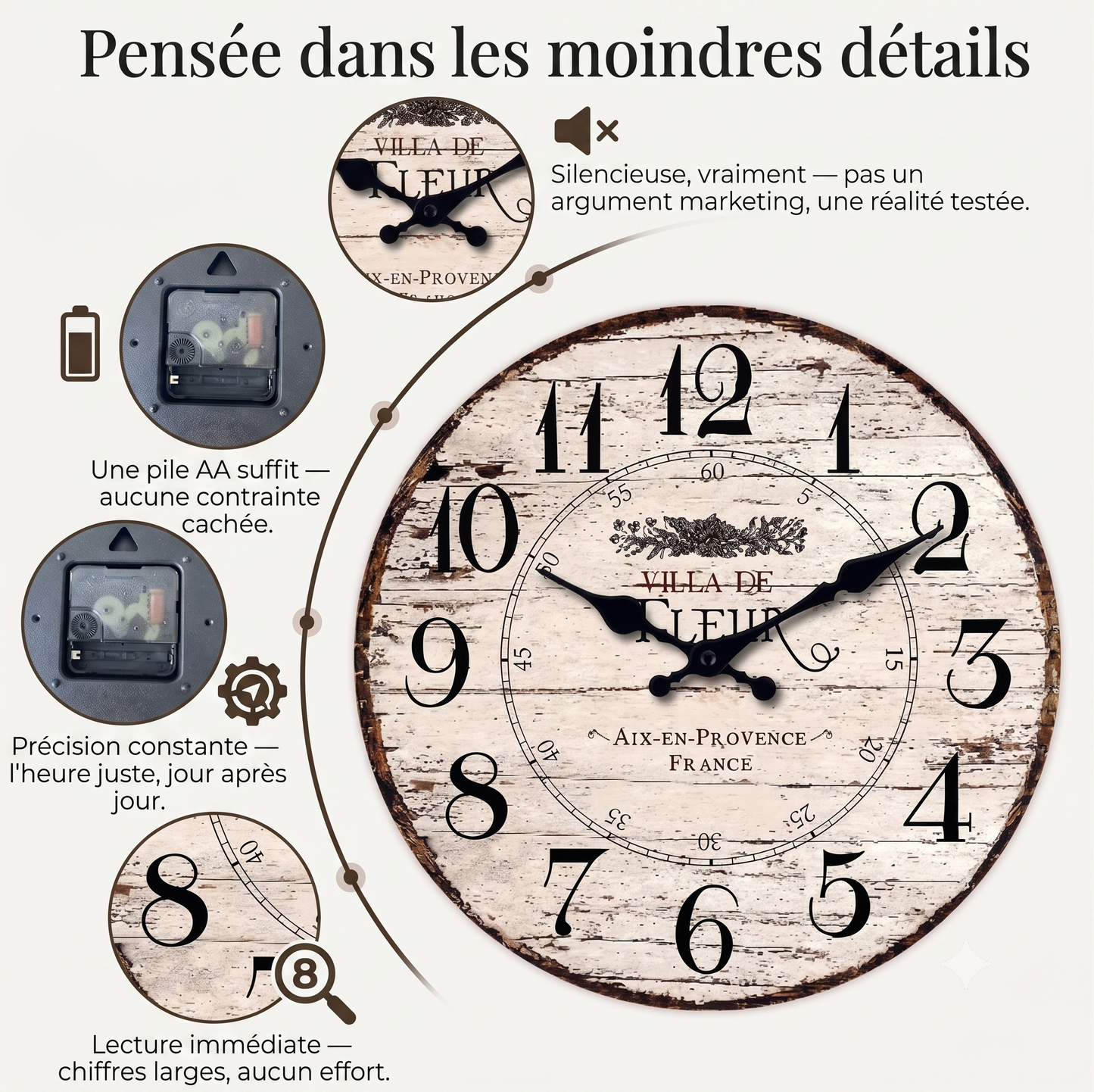 Horloge Murale Vintage Ronde en Bois et Bambou, Silencieuse et Authentique – Provença
