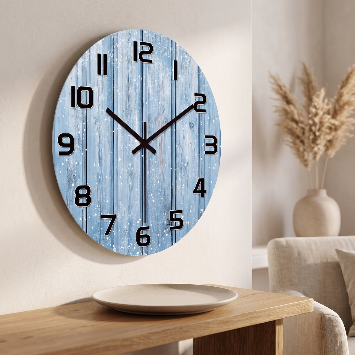 Horloge Murale Rustique en Bois Silencieuse, Flocons de Neige – Flocona