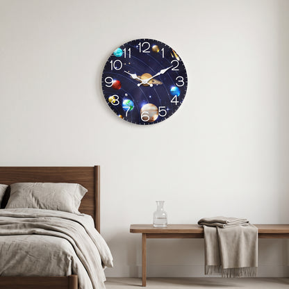 Horloge Murale en Bois Univers et Planètes, Silencieuse et Décorative – Orbéa