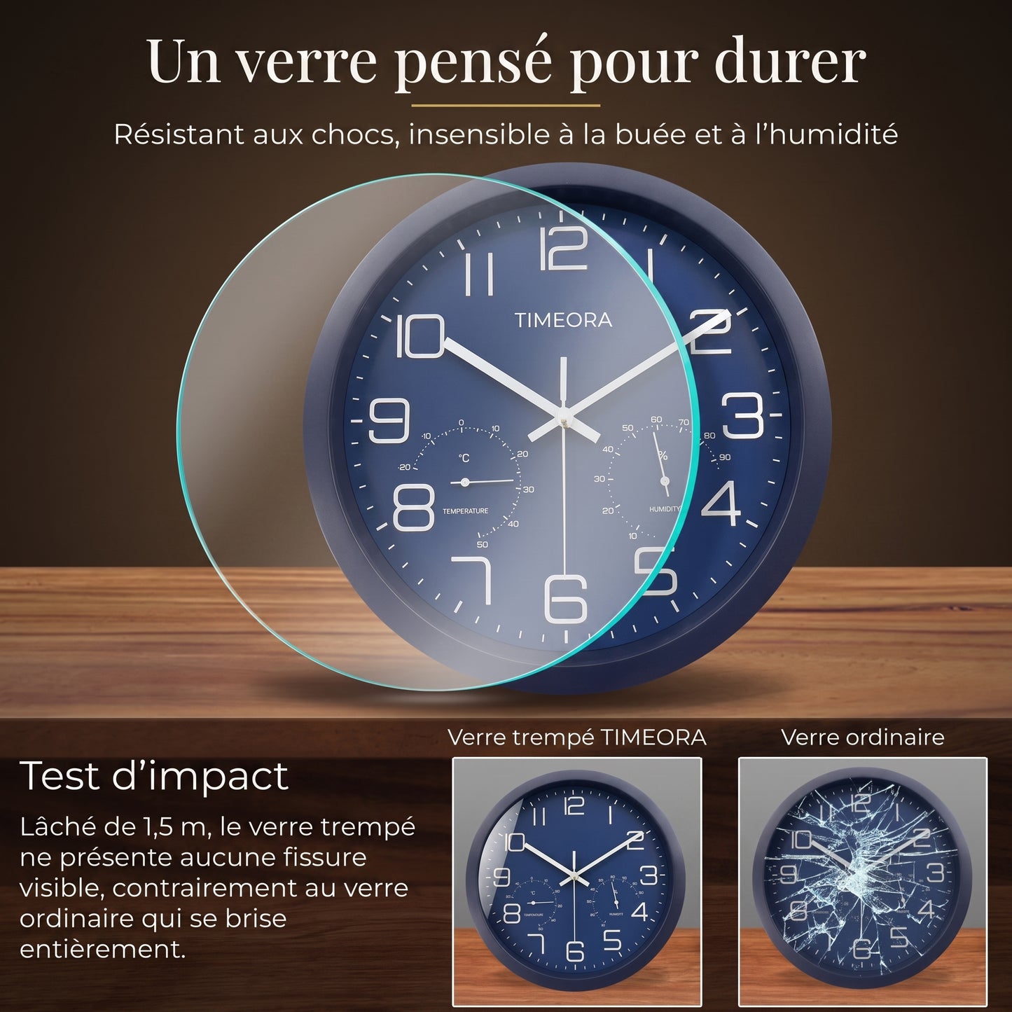 Horloge Murale Moderne avec Thermomètre, Silencieuse et Fonctionnelle – Climio