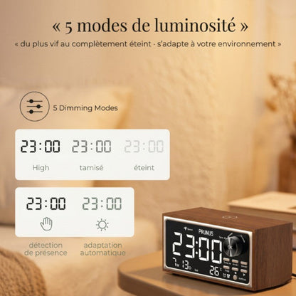 Réveil Radio FM Rétro avec Chargement Sans Fil 15W, Double Alarme – Rétroxa