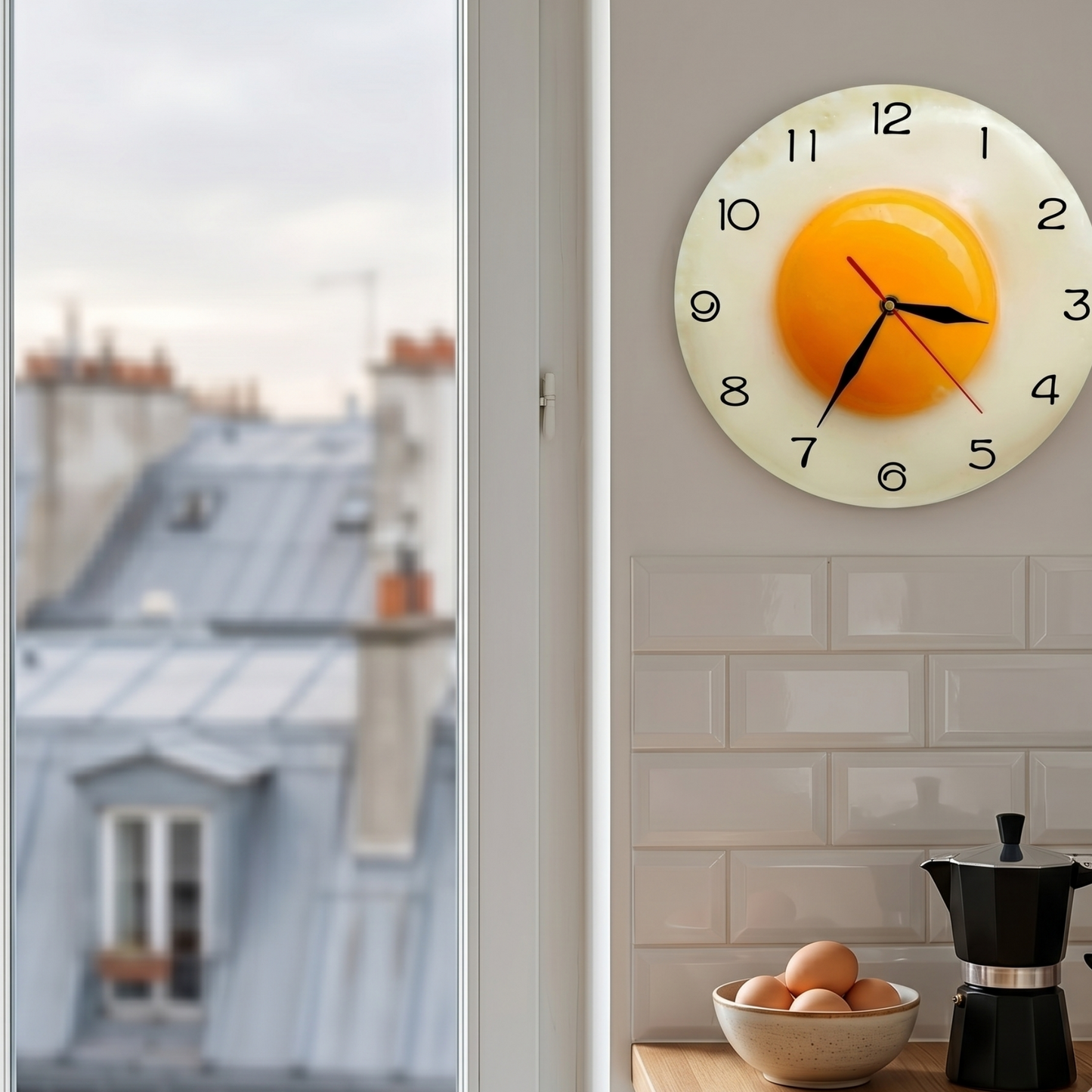 Horloge Murale Design Œuf sur le Plat en Acrylique, Silencieuse et Originale – Ovéa