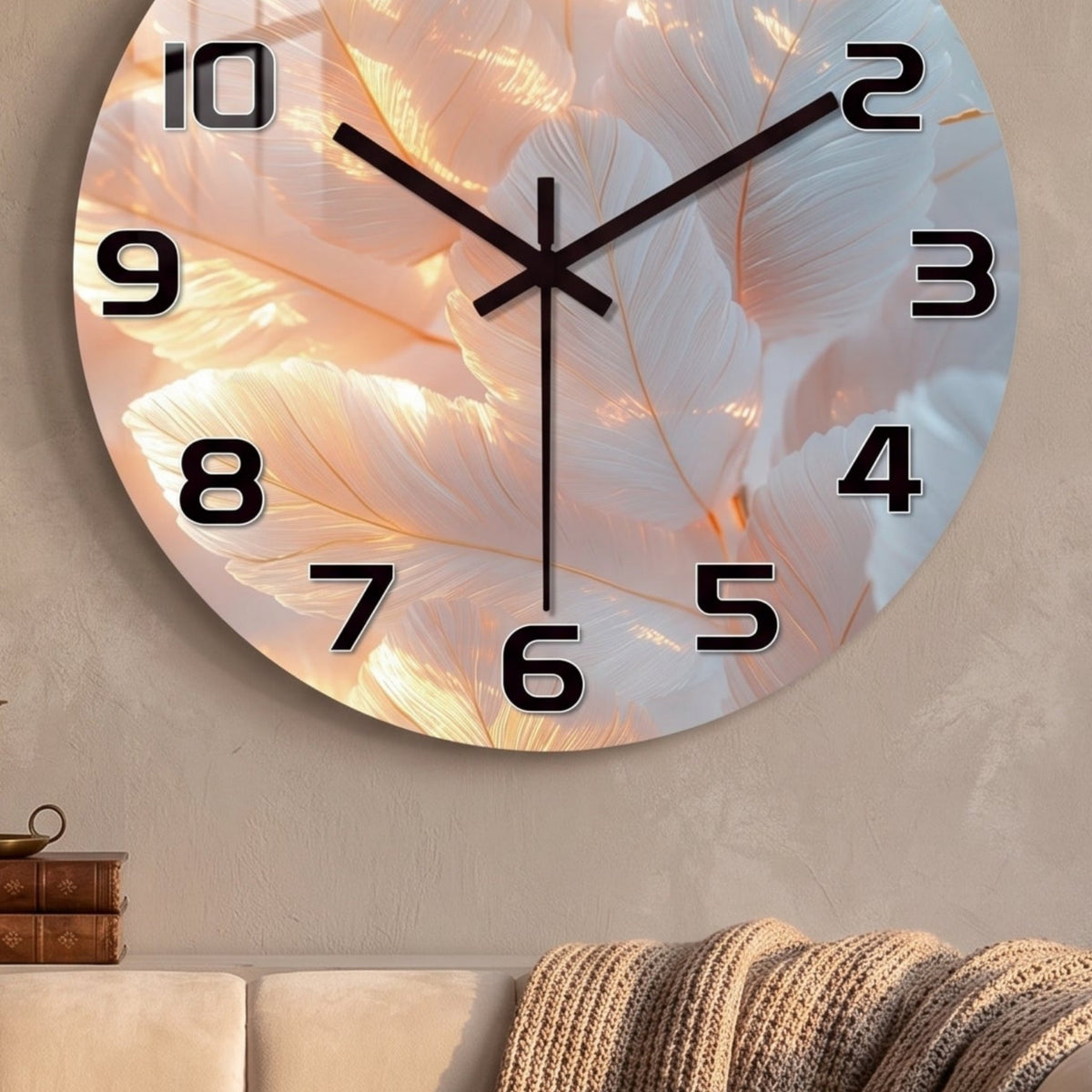 Horloge Murale Originale Plumes Blanches Délicates, Silencieuse – Plumessa